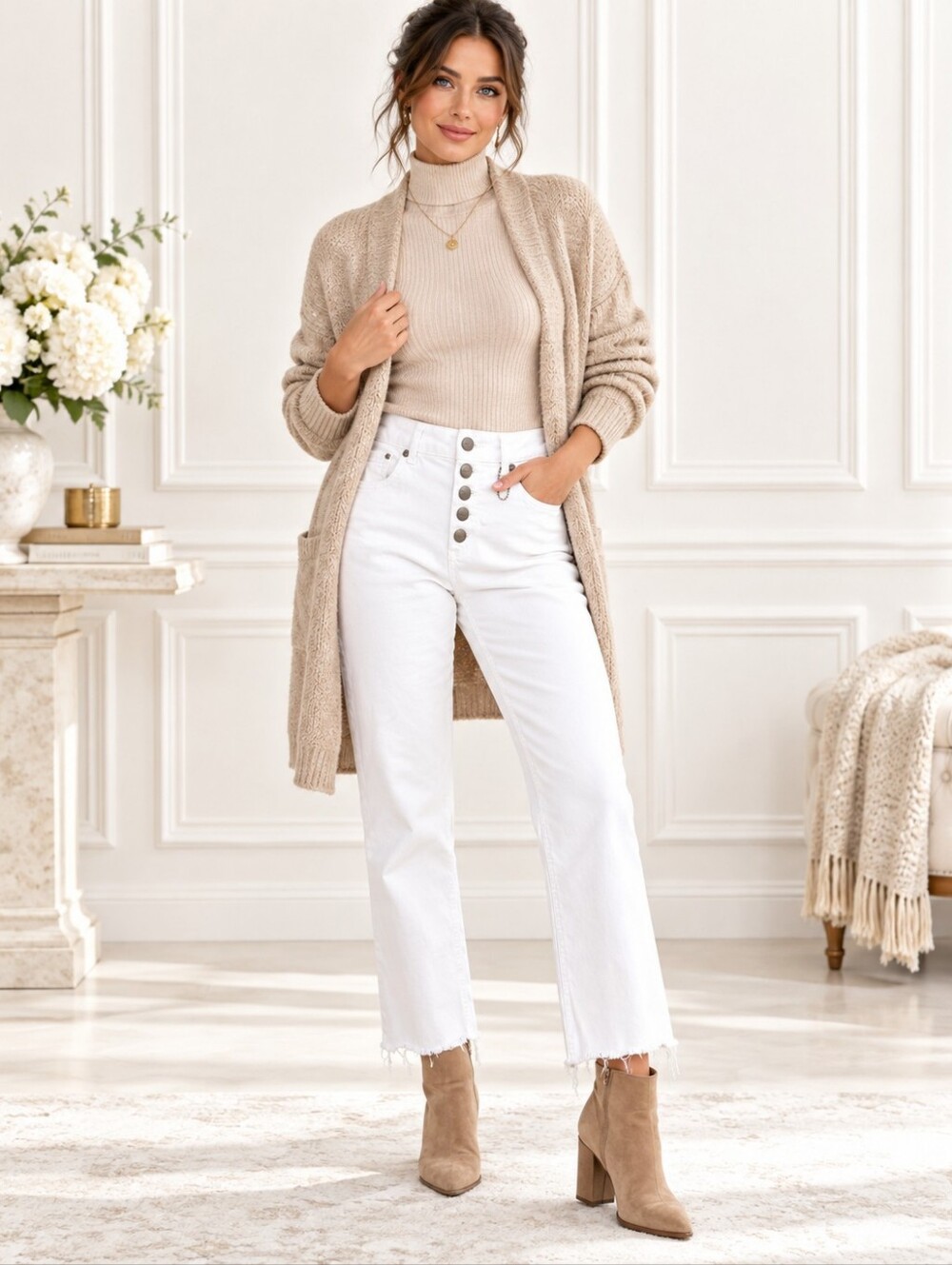Sound Style White Denim High Rise Cropped Raw Hem Jeans 32" Waist